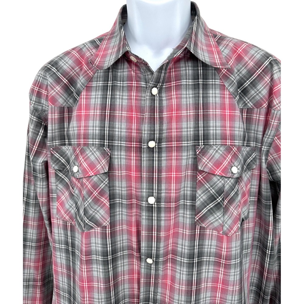 COASTAL Pink Plaid‎ Western Snap Front Long Sleeve Shirt Men's XL Modern Fit
